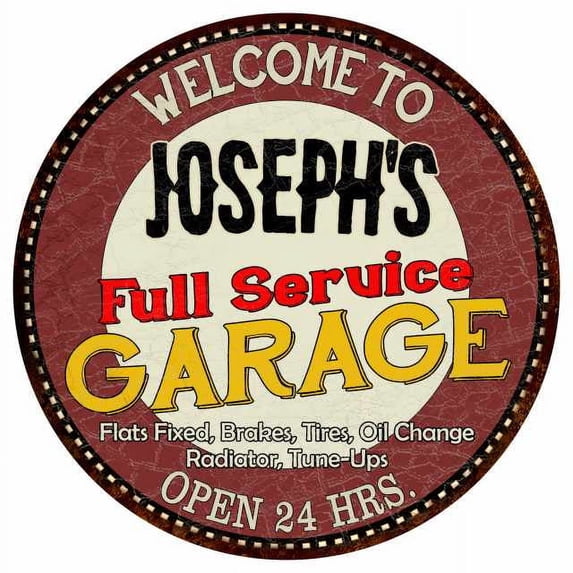 Joseph's Full Service Garage 14" Round Metal Sign Man Cave Decor 100140037307
