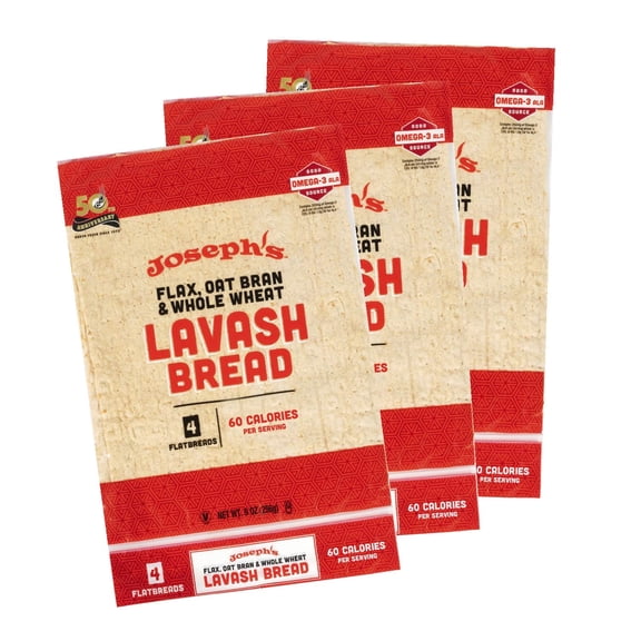 Josephs Low Net Carb Flax Lavash Bread, 3 Pack, 12 Count