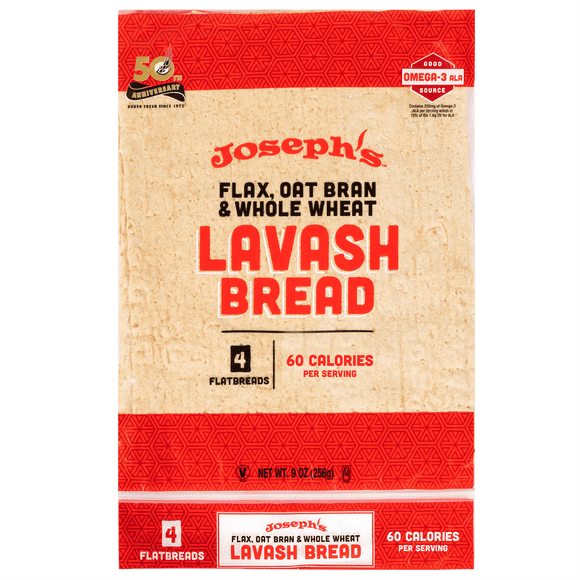 Joseph's Low Net Carb Flax Lavash Bread, 4 Count, 9oz Shelf Stable 1 Pack