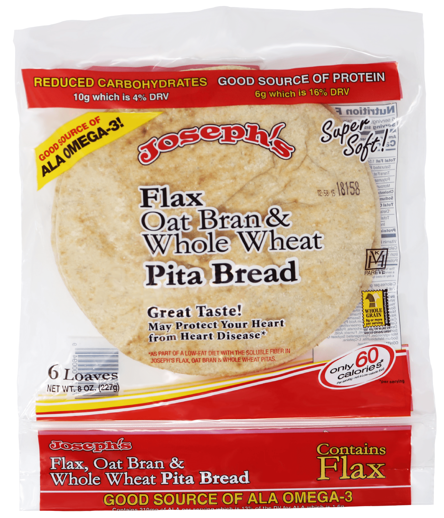 Joseph's Low Net Carb Flax Pita Bread, 1 Pack, 6 Count, 8oz