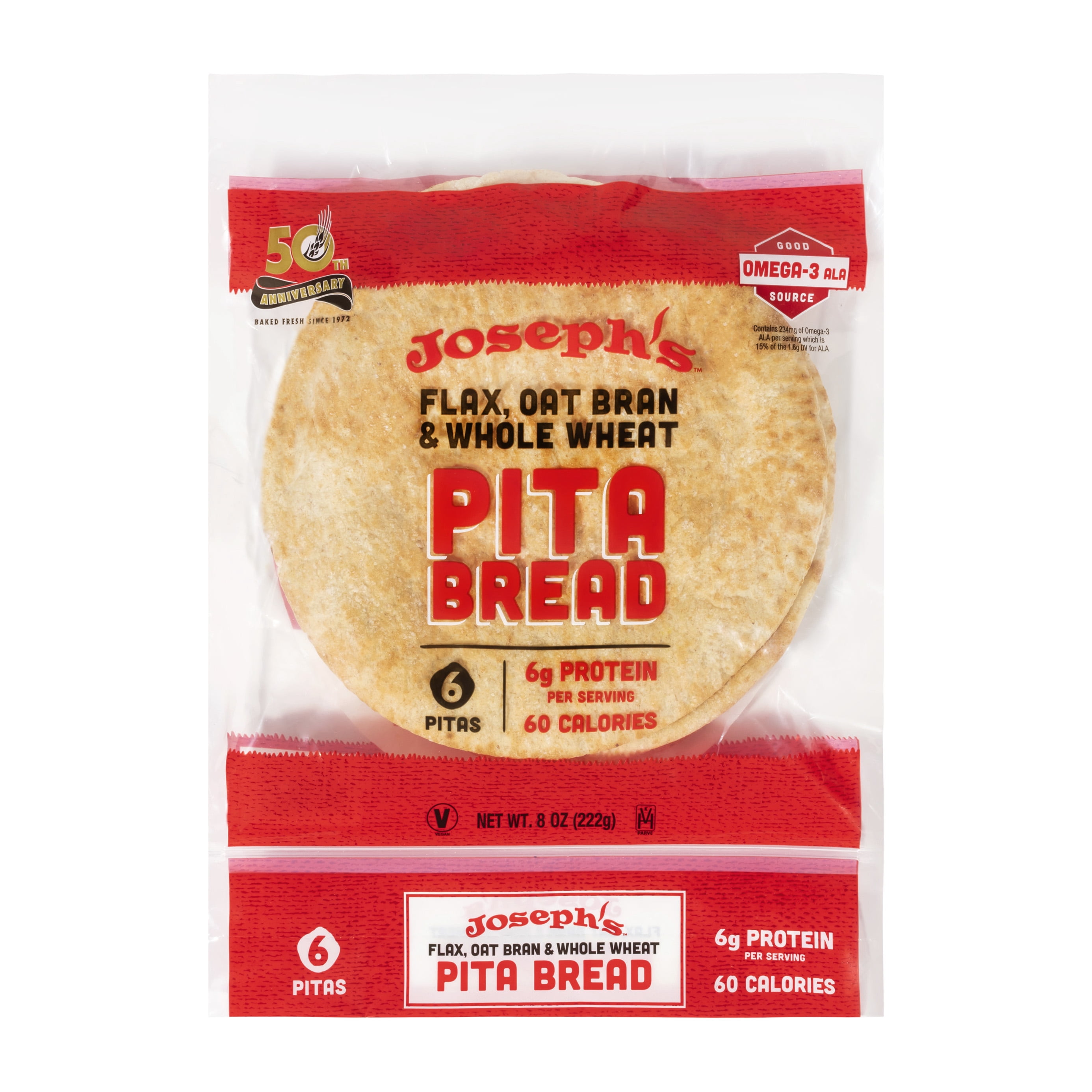 Joseph's Low Net Carb Flax Pita Bread, 1 Pack, 6 Count, 8oz