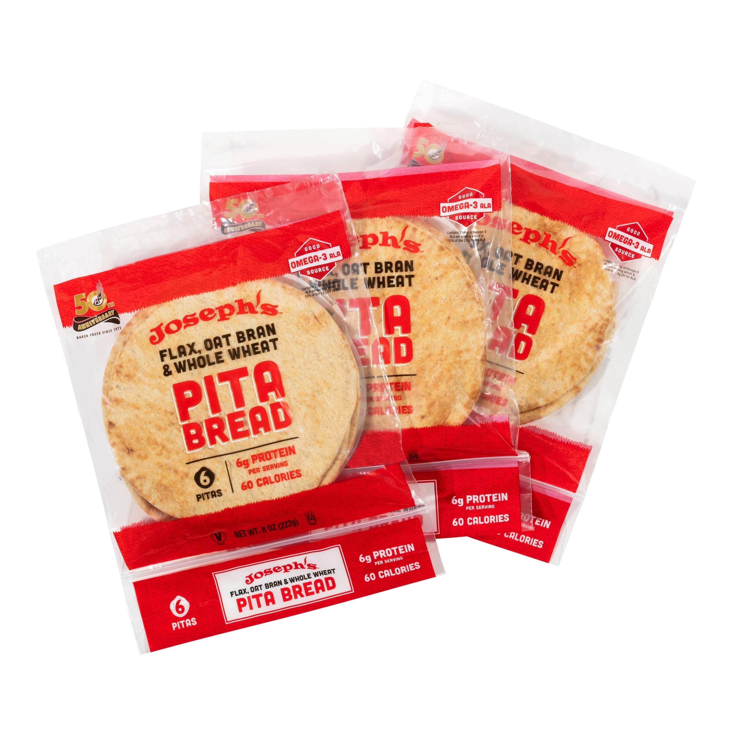 Josephs Low Net Carb Flax Pita Bread, 3 Pack, 18 Count