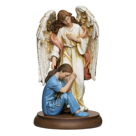 Joseph's Studio by Roman - Guardian Angel with Female Healthcare Worker Figure, Religious Gifts Collection, 7.25" H, Resin and Stone, Decoration, Collection, Durable, Long Lasting, Highly Detailed