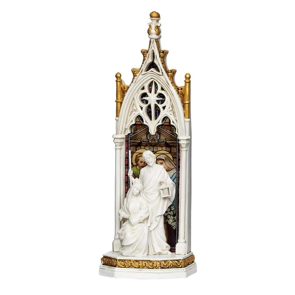 Joseph's Studio by Roman - Holy Family Window LED Figure, Renaissance Collection, 11.75" H, Resin and Stone, Religious Gift, Decoration, Battery Operated