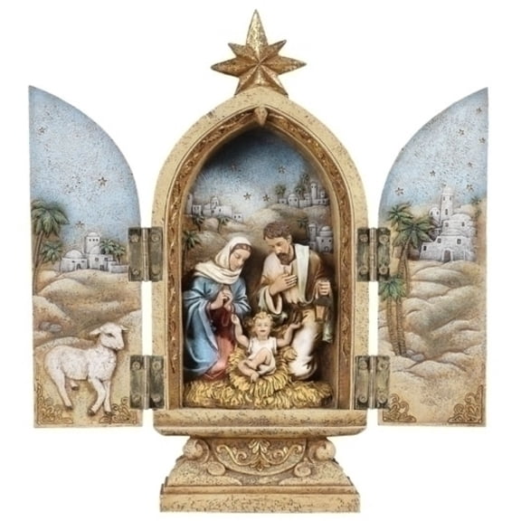 Roman Holy Family Triptych Christmas Tabletop Figurine - 10" - Brown and Blue