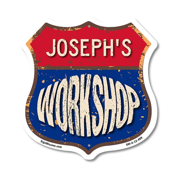 Joseph's Workshop 12 inch X 12 inch Shield-Shaped Rust-Free Aluminum Metal Sign Weather Resistant, UV Protected To last, Gift for Dads and Uncles Classic Americana Crafted in the USA