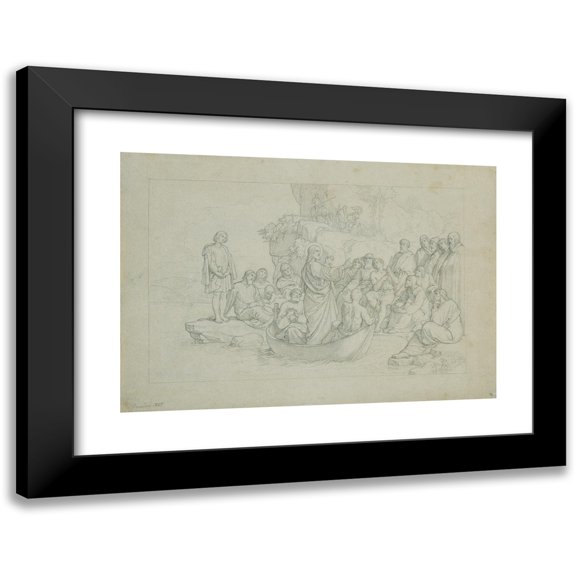 Joseph von Führich 14x11 Black Modern Framed Museum Art Print Titled - The Sermon from the Ship (1860)