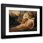 Joseph von Führich 14x12 Black Modern Framed Museum Art Print Titled - The Good Samaritan (Around 1820)