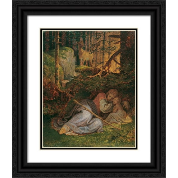 Joseph von Führich 15x18 Black Ornate Wood Framed Double Matted Museum Art Print Titled - Genoveva's Rest in the Forest (1869)