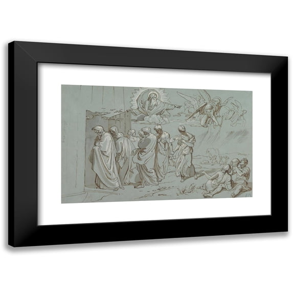 Joseph von Führich 24x16 Black Modern Framed Museum Art Print Titled - God Summons Noah and His Family into the Ark (1827)