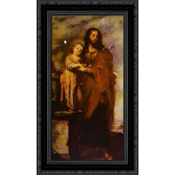 Joseph with Infant Chris 24x16 Black Ornate Wood Framed Canvas Art by Murillo, Bartolome