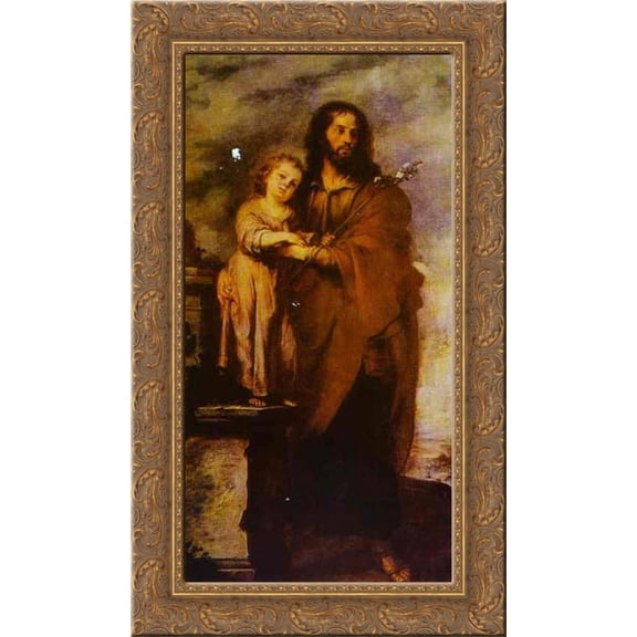 Joseph with Infant Chris 24x16 Gold Ornate Wood Framed Canvas Art by Murillo, Bartolome