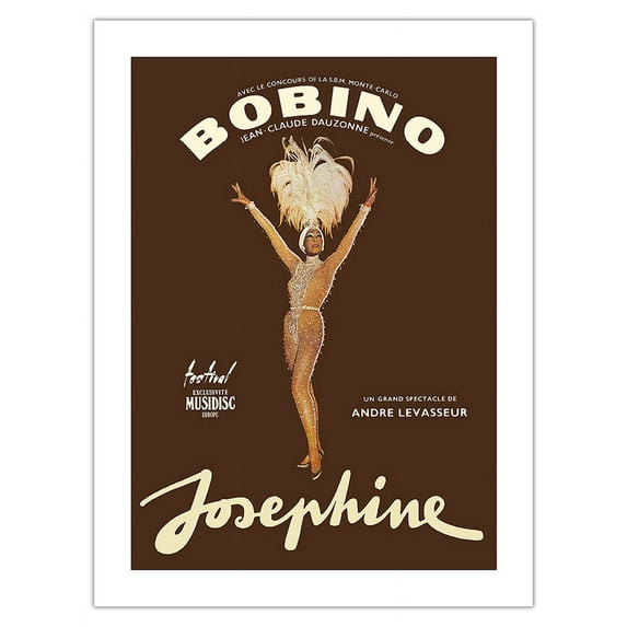 Josephine Baker - African American Entertainer - Bobino Music Hall France - Vintage Theater Poster by Guy Ventouillac c.1975 - Fine Art Matte Paper Print (Unframed) 24x32in
