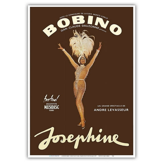 Josephine Baker - African American Entertainer - Bobino Music Hall France - Vintage Theater Poster by Guy Ventouillac c.1975 - Master Art Print 10in x 14in