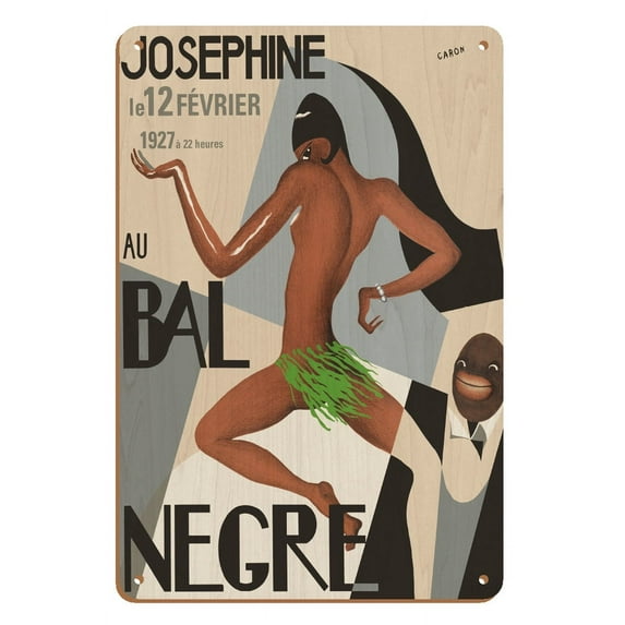 Josephine Baker - Au Bal Negra (The Black Ball) - le 12 Février 1927 (February 12 1927) - Vintage Travel Poster by Caron c.1927 - 8 x 12 inch Vintage Wood Art Sign