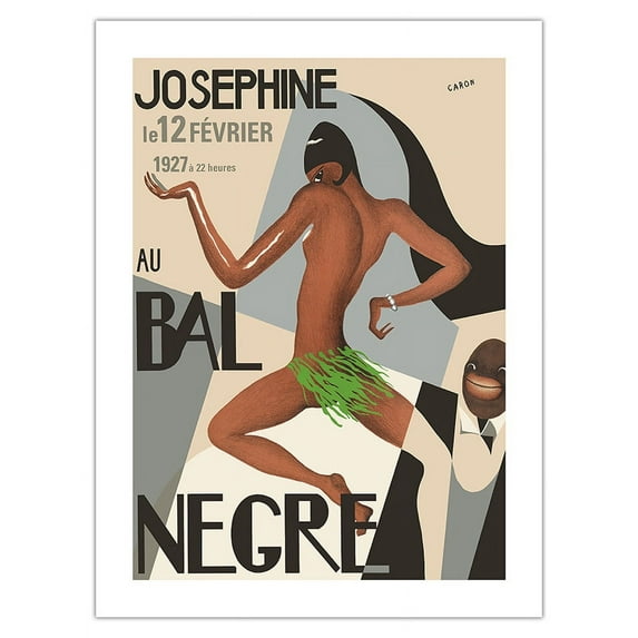 Josephine Baker - Au Bal Negra (The Black Ball) - le 12 Février 1927 (February 12 1927) - Vintage Travel Poster by Caron c.1927 - Bamboo Fine Art 290gsm Paper Print (Unframed) 18x24in