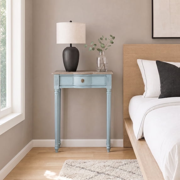East at Main Josephine Light Blue Solid Wood 1-Drawer Entryway Console Table, French Country Modern