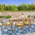 thumbnail image 1 of Noble House 7 Piece Acacia Wood Outdoor Patio Dining Set, Natural/Green, 1 of 6