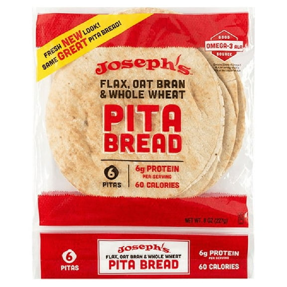Josephs Flax Oat Whole Wheat Pita Bread, 8oz (pack of 12)