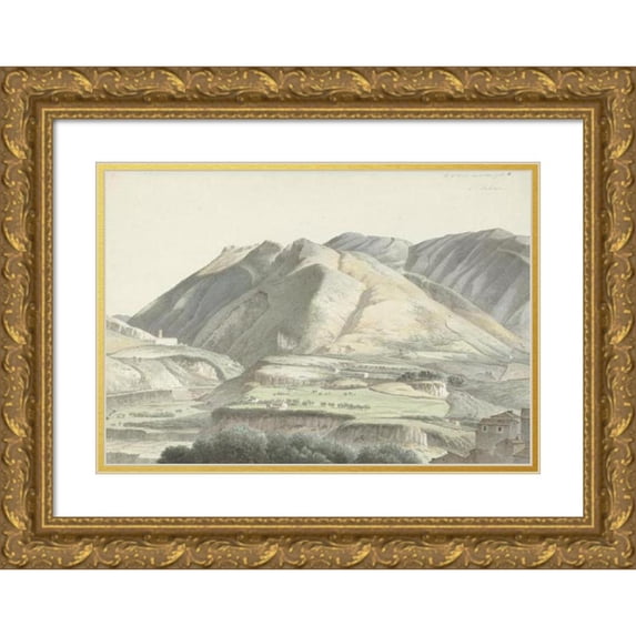 Josephus Augustus Knip 24x18 Gold Ornate Framed and Double Matted Museum Art Print Titled - Italian Landscape at Subiaco (C. 1787 - C. 1847)