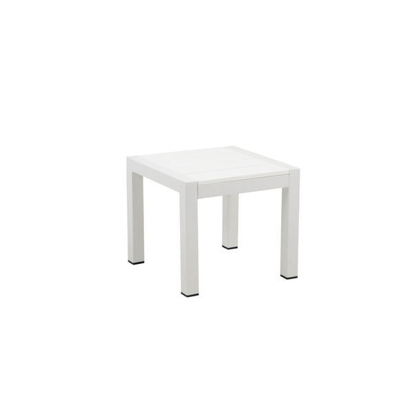 Josh 18 Inch Side End Table, Polyresin Planks, Crisp White Aluminum Frame- Saltoro Sherpi