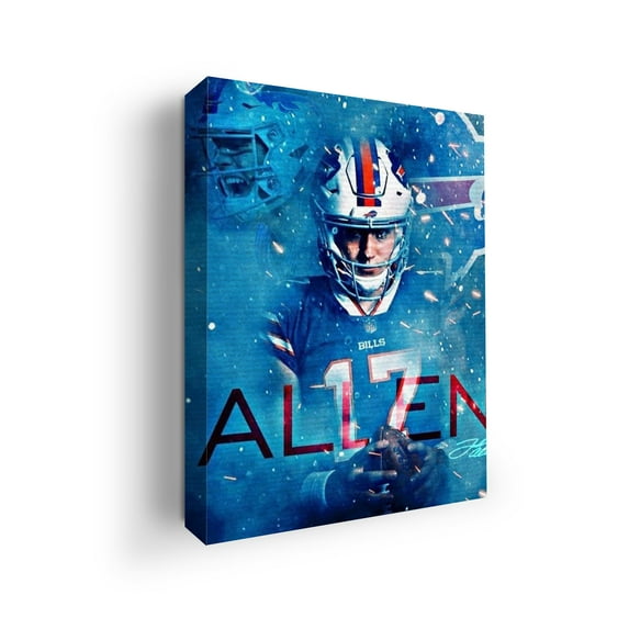 Josh Allen Canvas Wall Art by Mavis Print- 12x16 inches Football Wall Decor | UV & Water Resistant HD Printed & Wooden framed Wall Art | Modern Wall Decor for Gift | Made in USA