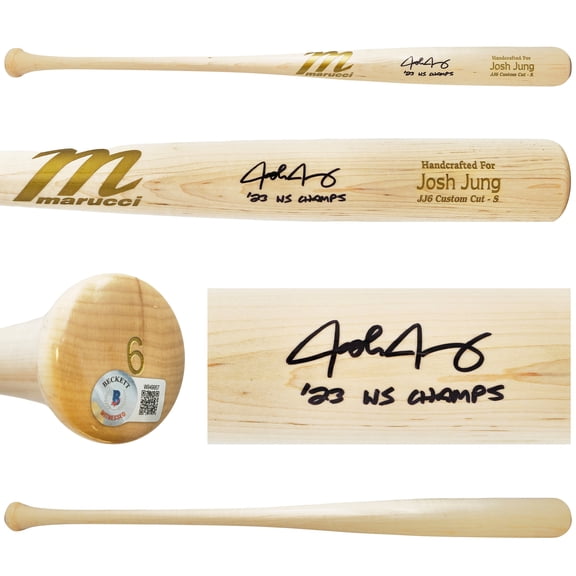 Josh Jung Autographed Blonde Marucci Player Model Bat Texas Rangers "23 WS Champs" Beckett BAS Witness 221361