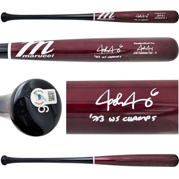 Josh Jung Autographed Maroon & Navy Marucci Player Model Baseball Bat Texas Rangers "23 WS Champs" Beckett BAS Witness 224406
