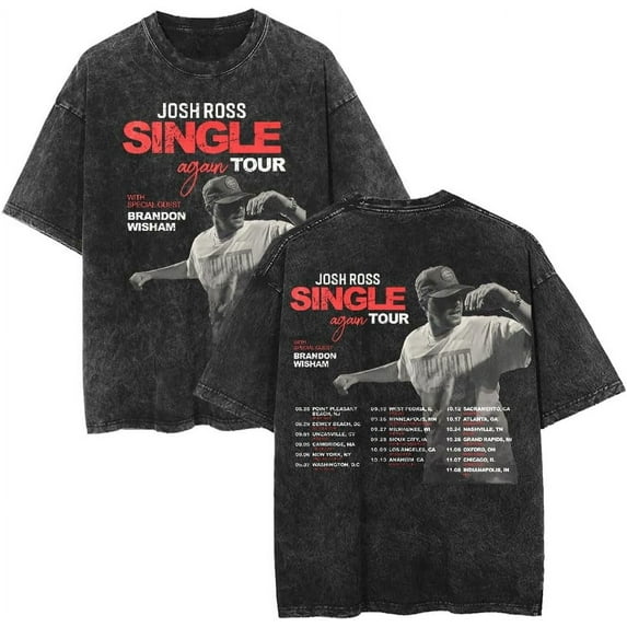 Josh Ross 2024 Tour Washed Cotton T-Shirt Vintage Crew Neck Hip Hop Short Sleeve Casual T-Shirt