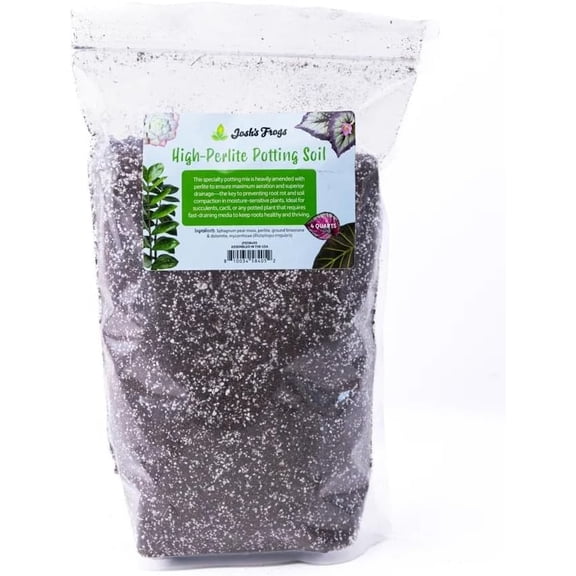 Josh's Frogs High-Perlite Potting Soil, Fast-Draining Media for Moisture-Sensitive Plants (4 Quart)