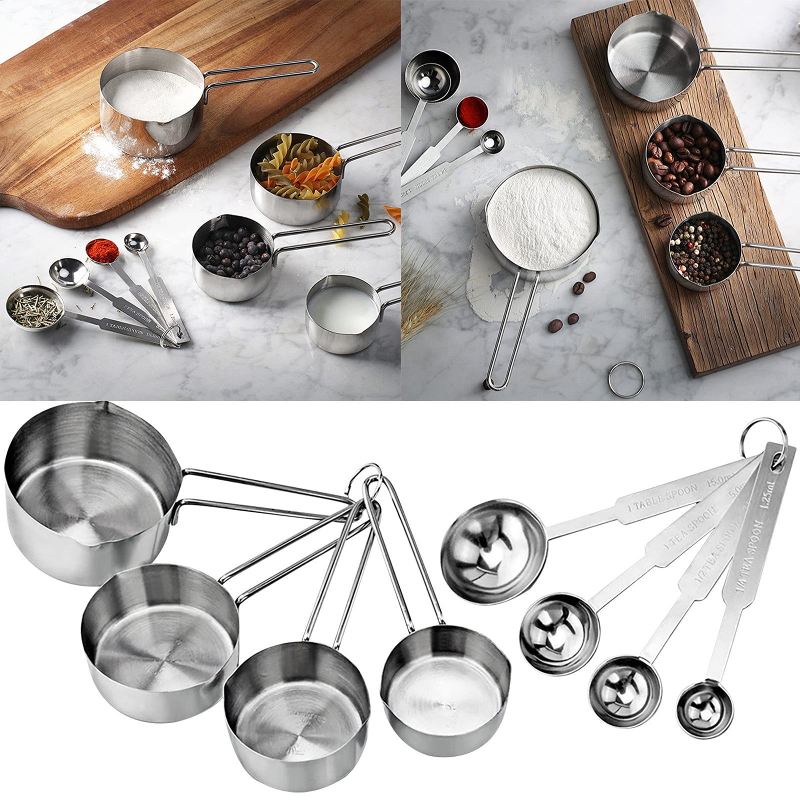 Stainless Steel 8-Piece Measuring Cup and Spoon Set