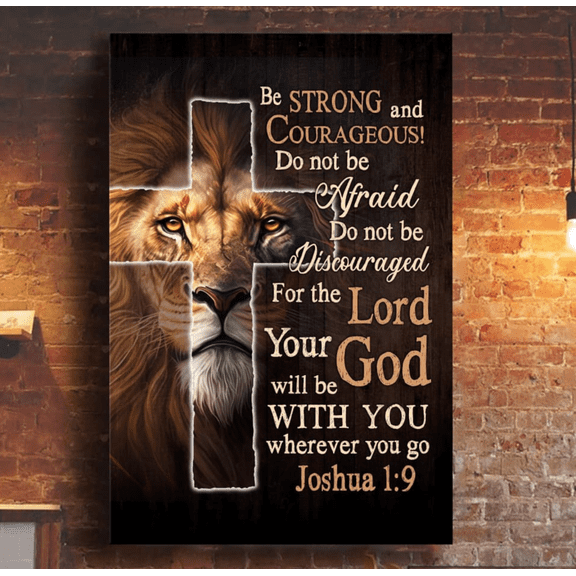 Joshua 1:9 Be Strong Christian Canvas Wall Art, Scripture Print, Inspirational Religious Wall Decor Gift