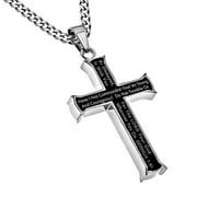 NORTH ARROW SHOP Joshua 1:9 Cross Black Necklace COURAGE Bible Verse, Stainless Steel Curb Chain