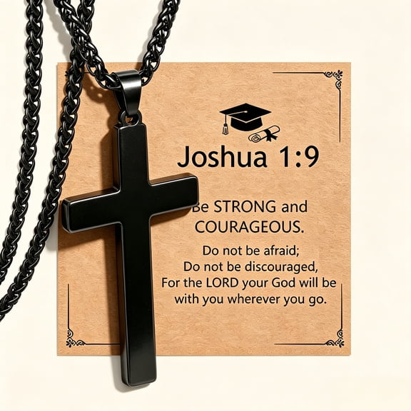 LALACE Cross Pink, Joshua 1:9 Faith Necklaces, Stainless Steel, (Necklace), 20 Inch, 1