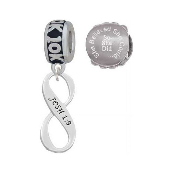 Joshua 1:9 Infinity Sign 10K Run She Believed She Could Charm Beads (Set of 2)