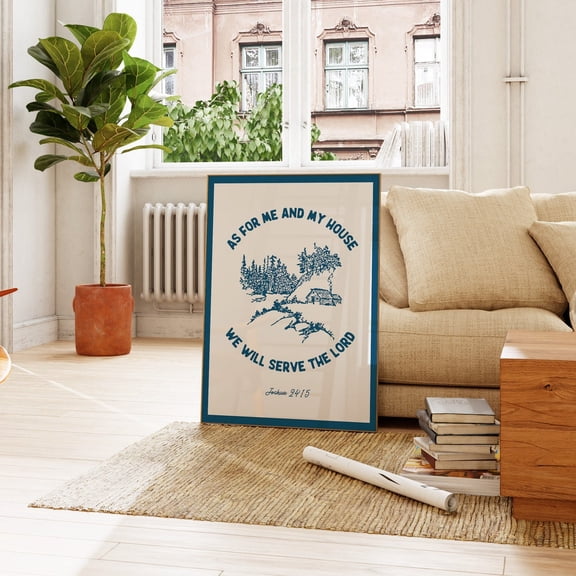 Joshua 24:15 Christian Wall Art Bible Verse Artwork For Navy Blue Christian Home Wall Decor For Apartment Housewarming Gift Wall Art, Modern Wall Decor, 8x12 UNFRAMED