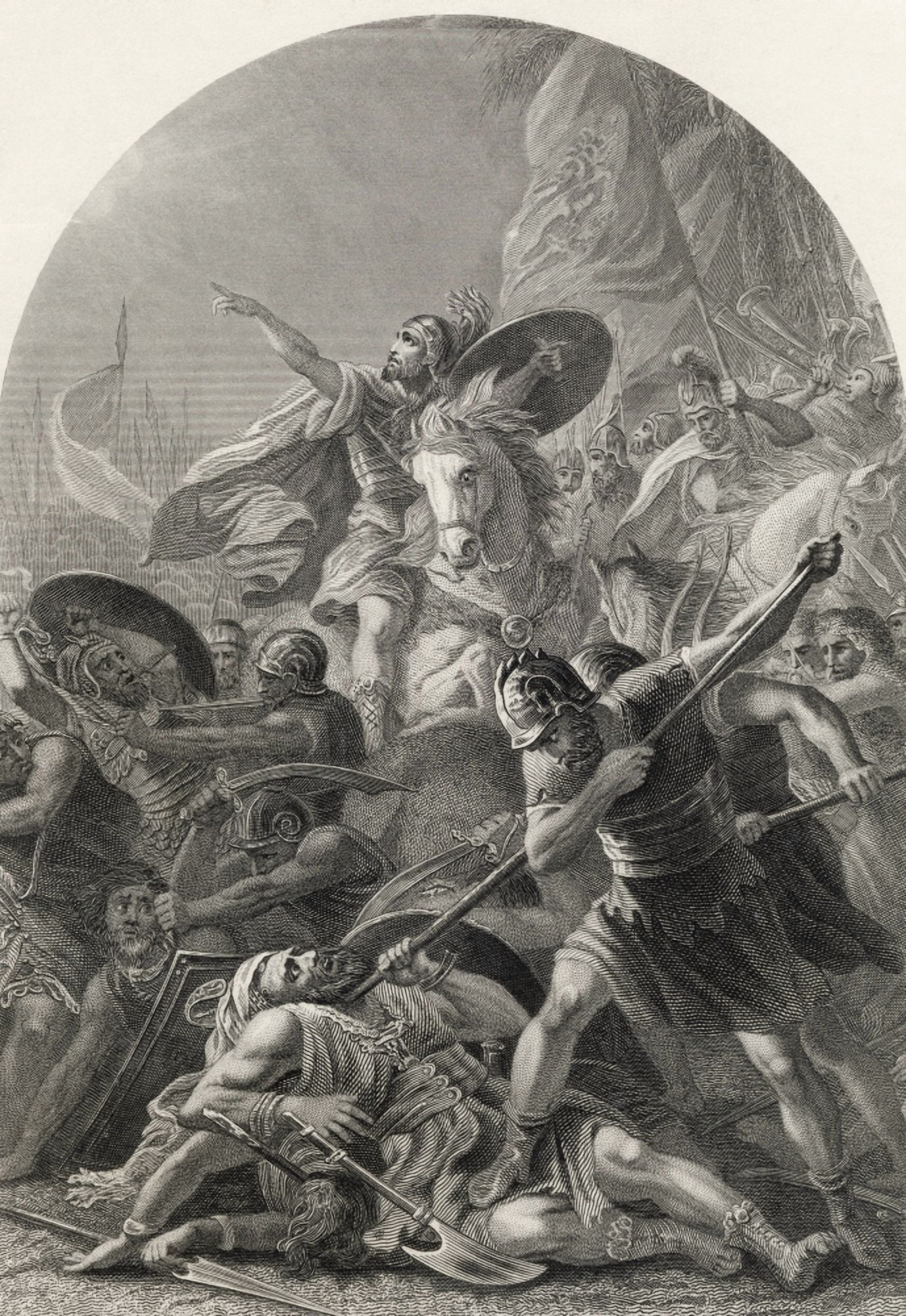 Joshua Commanding The Sun To Stand Still Upon Gideon Engraved By S Allen After M A Colin From The National Illustrated Family Bible Published C1870 Canvas Art - Ken Welsh Design Pics (24 x 34)