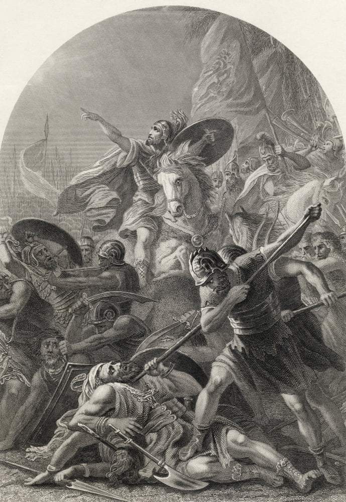 Joshua Commanding The Sun To Stand Still Upon Gideon Engraved By S Allen After M A Colin From The National Illustrated Family Bible Published C1870 Canvas Art - Ken Welsh Design Pics (12 x 17)