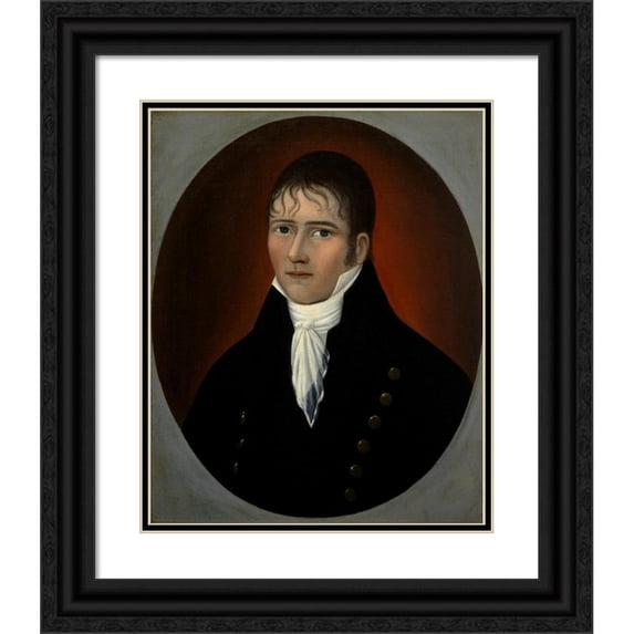 Joshua Johnson 20x24 Black Ornate Framed Double Matted Museum Art Print Titled: Portrait of Sea Captain John Murphy
