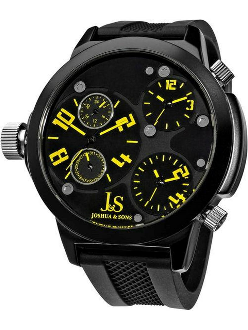 Joshua & Sons JS-40-YL Swiss Quartz Triple Time Zone Silicone