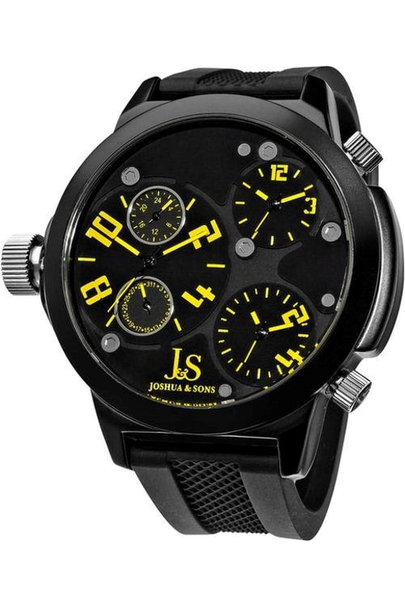 JS-40-YL Swiss Quartz Triple Time Zone Silicone Strap Mens Watch