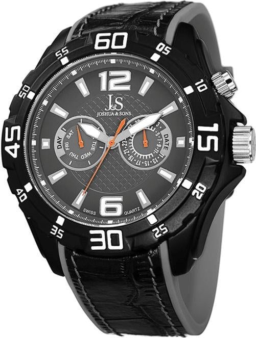 Joshua Sons JS79GY Swiss Quartz Day Date Leather Rubber Strap