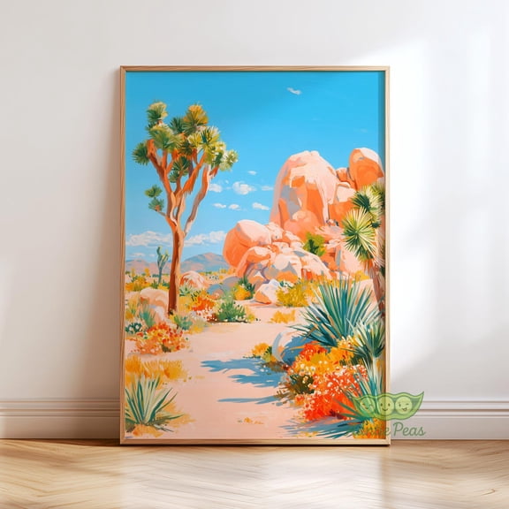 Joshua Tree Desert Art Print, California Western Landscape Wall Art, Colorful Desert Nature Poster Unframed Paper Print