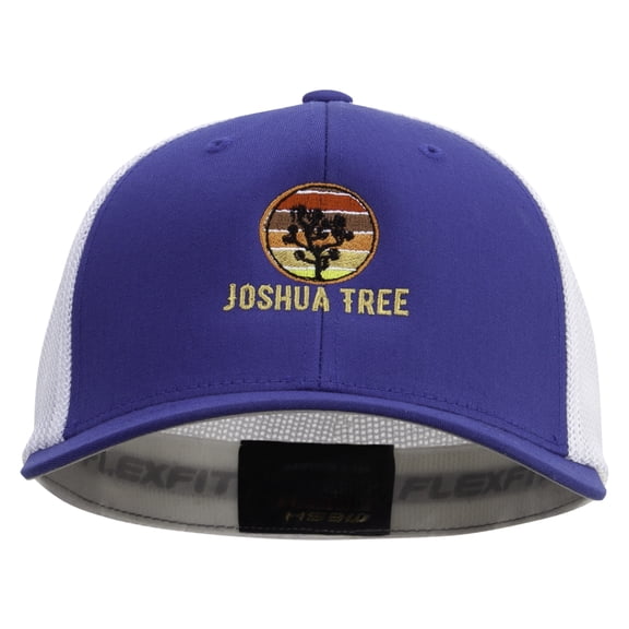 Joshua Tree Embroidered Flexfit Mesh Cotton Twill Trucker 2 Tone Cap - Royal White OSFM