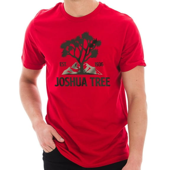 Joshua Tree Logo Graphic Design Ring Spun Combed Cotton Short Sleeve Deluxe Jersey T-Shirt - Red 2XL