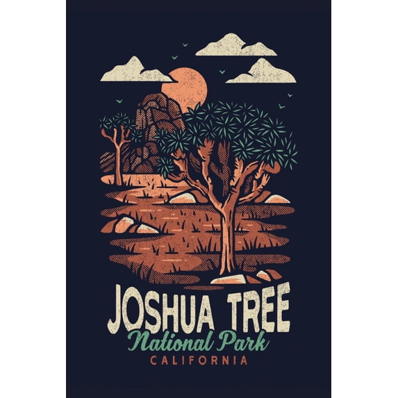 Joshua Tree National Park, California, Distressed Vector (9x12 Wall Art Print, Home Decor)