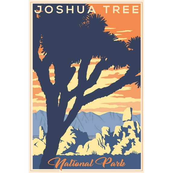 Joshua Tree National Park, California, Lithograph (16x24 Giclee Gallery Art Print, Vivid Textured Wall Decor)