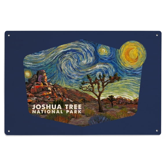 Joshua Tree National Park, California, Starry Night, National Park, contour Birch Wood Wall Sign (6x9 Rustic Home Decor, Ready to Hang Art)