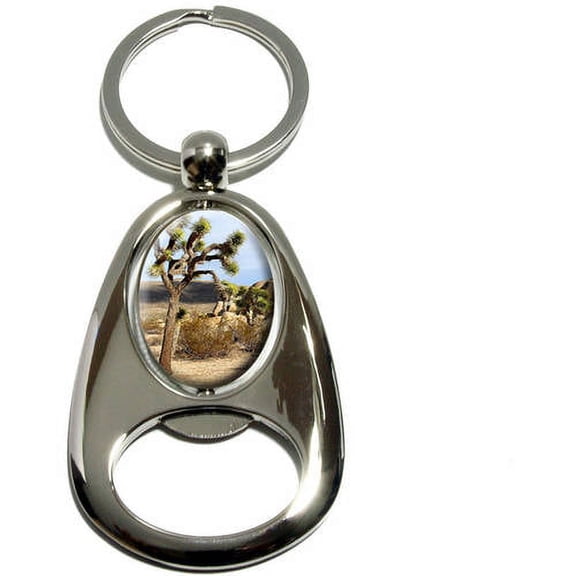 Joshua Tree National Park Mojave Desert, Chrome Plated Metal Spinning Oval Design Bottle Opener Keychain Key Ring