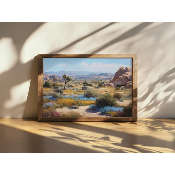 Joshua Tree National Park Mojave Desert Plants California Spring Wildflower Rocky Boulder Botanical Wall Art Poster , Poster Print Only
